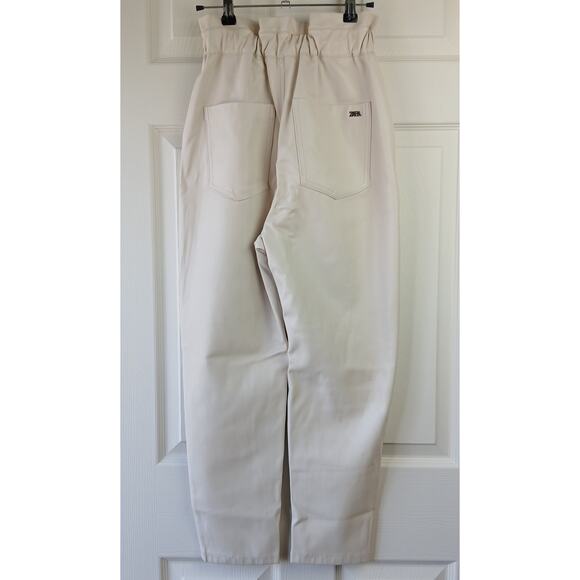 Zara Faux Leather Paper Bag Pants 00 baggy high rise trouser Cream Ecru repaired - Picture 3 of 16